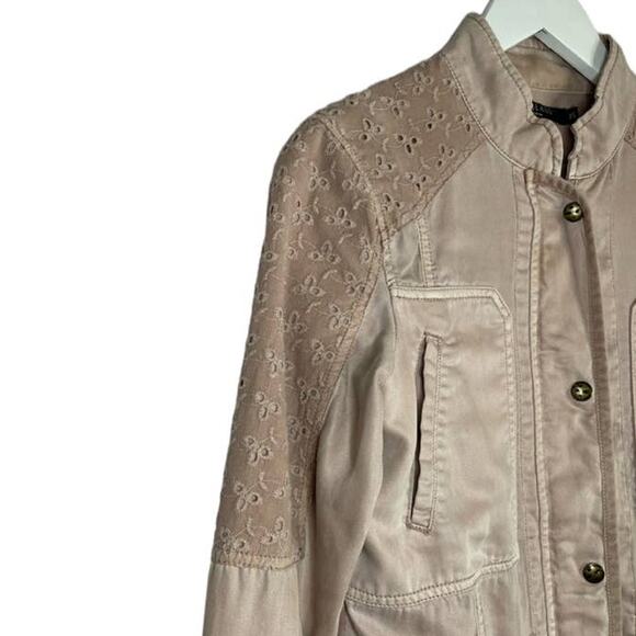 Max Jeans Utility Lightweight Eyelet Pockets Jacket Full Zip Pink Beige Size XS - Picture 3 of 11
